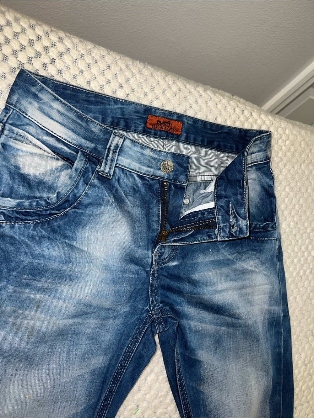 Hermès men
  Light Wash Blue Skinny Slim Fit Mid Rise 5-Pocket Logo Jeans